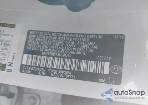 2020 Toyota C-Hr Xle из США, поврежденный, VIN NMTKHMBX8LR104240